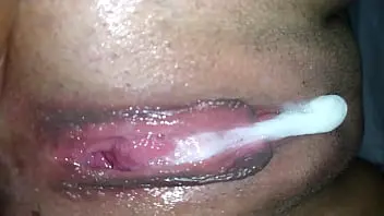 creampie and squirt from my pussy gaping my pussy hole to show all the cum i received from the friend of my cuckold bf