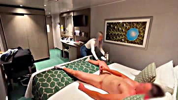 Hotel receptionist assists in solo orgasmic release