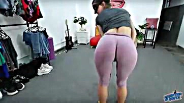 Girlfriend's camel toe and ass in tight yoga pants