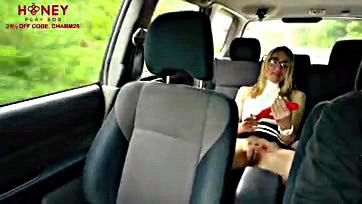 Foxy blonde plays with sex toys in taxi ride