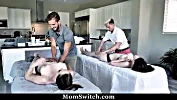 Perverted stepsons give sloppy blowjobs to their moms